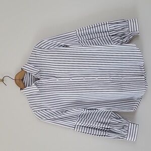 Chico's White Button Down Charcoal Stripes Bubble Sleeve Size Small/4